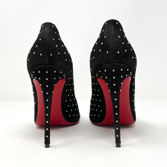 Christian Louboutin Hot Chick Plume 100 Suede Studded Pumps Black 38 - Picture 5 of 10
